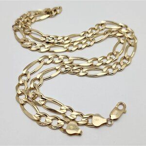 Unique 10K Karat Solid Yellow Gold Designer Figaro Link Chain Necklace 22.75" L